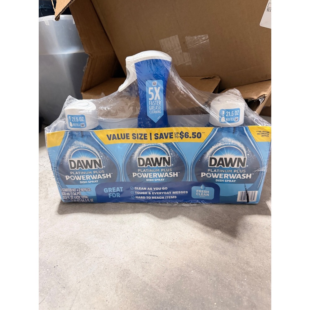 Dawn Platinum Plus Powerwash Dish Spray 3 Pack Starter Kit and 2 Refills 64.5oz